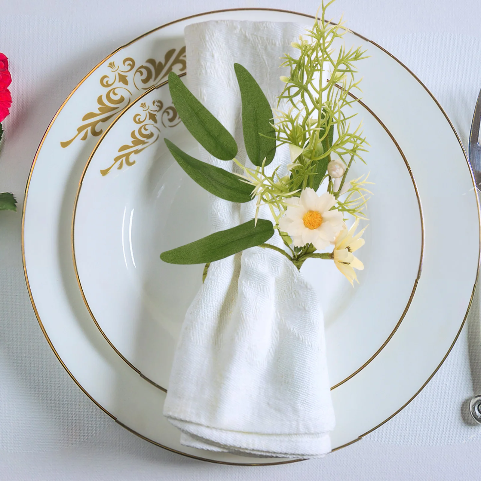 

6Pcs Napkin Rings Leaf Flower Napkin Holder Spring Style Valentine's Day Wedding Banquet Table Decoration Dinner Party Floral