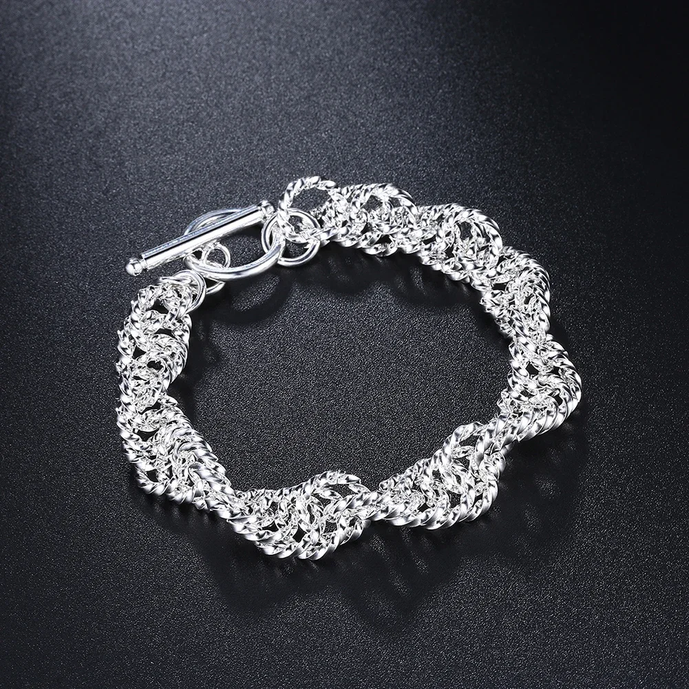 Factory outlets fashion 925 Sterling Silver Bracelet for woman beautiful Shiny twisted circle chain jewelry Wedding party