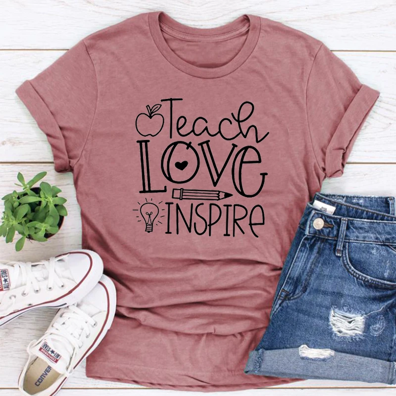 Teach Love Shirt Teacher Gift Teacher Clothes Vintage School Tees Preschool Teacher T-shirts Gothic Tops m