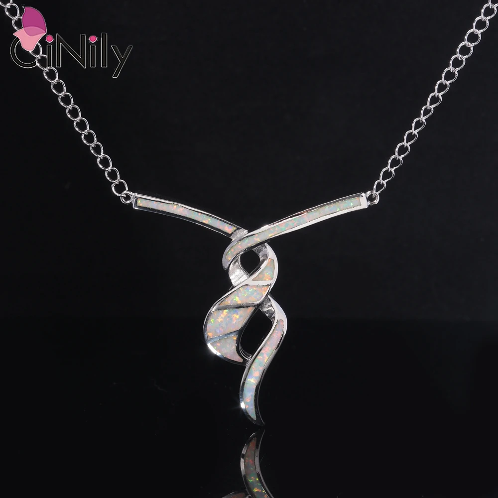 

CiNily Created White Opal Necklace Silver Plated for Women Wedding Fashion Jewelry Necklace Pendant Chain Lady Party Accessories