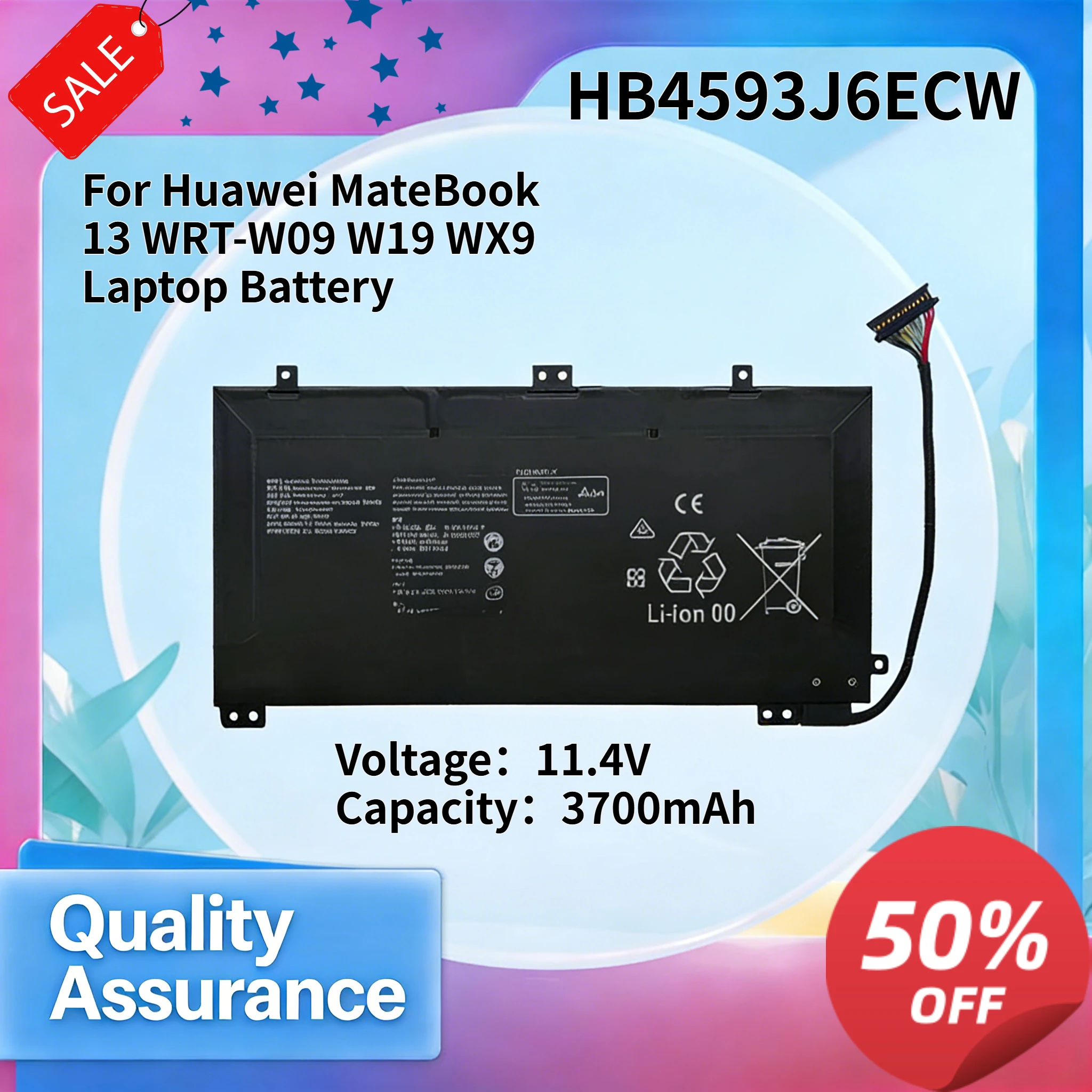 

HB4593J6ECW 3700mAh 11.4V High Quality Laptop Battery Compatible with Huawei MateBook 13 WRT-W09 W19 WX9