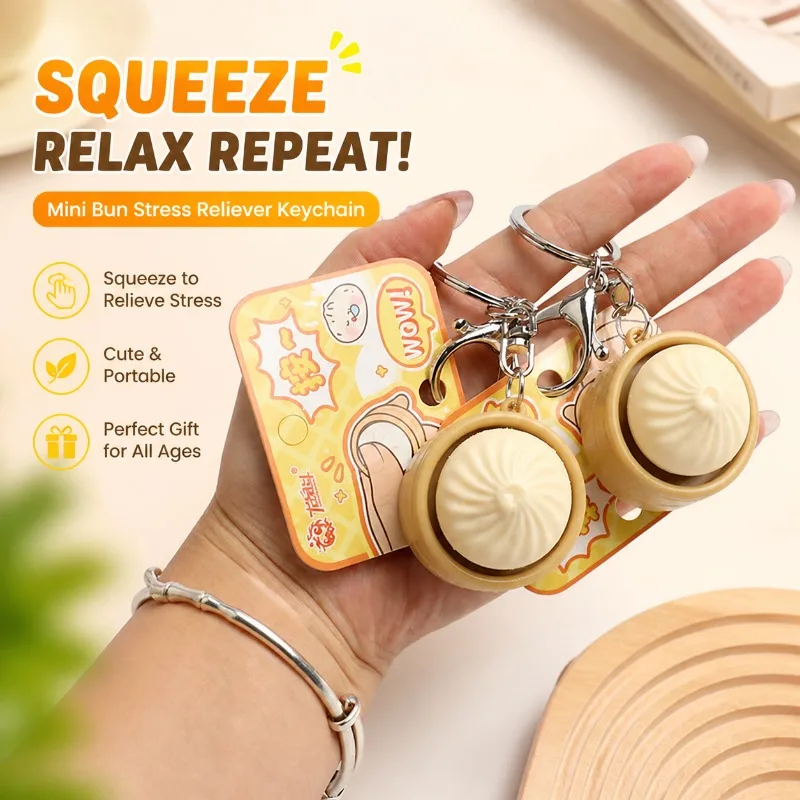 Creative Dumpling Press Squishy Fidget Toy Simulation Steamed Bun Decompression Vent Gadget Portable Keychain Pendant Ornament