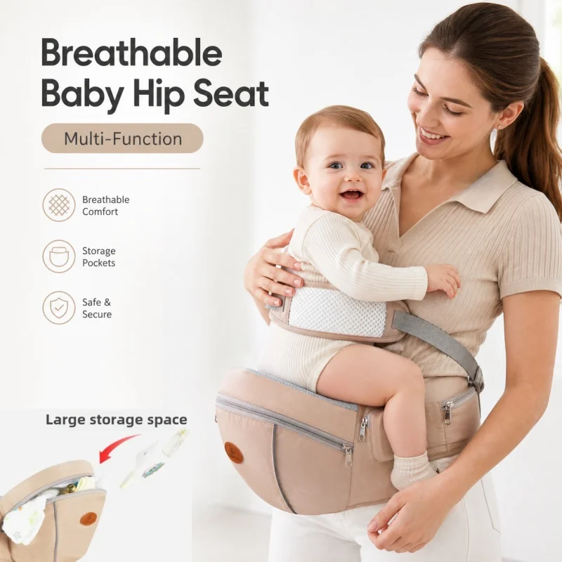 

Breathable Ergonomic Baby Hip Seat Carrier Front Facing Newborn Toddler Carrier Lightweight with Lumbar Support and Side Pocket