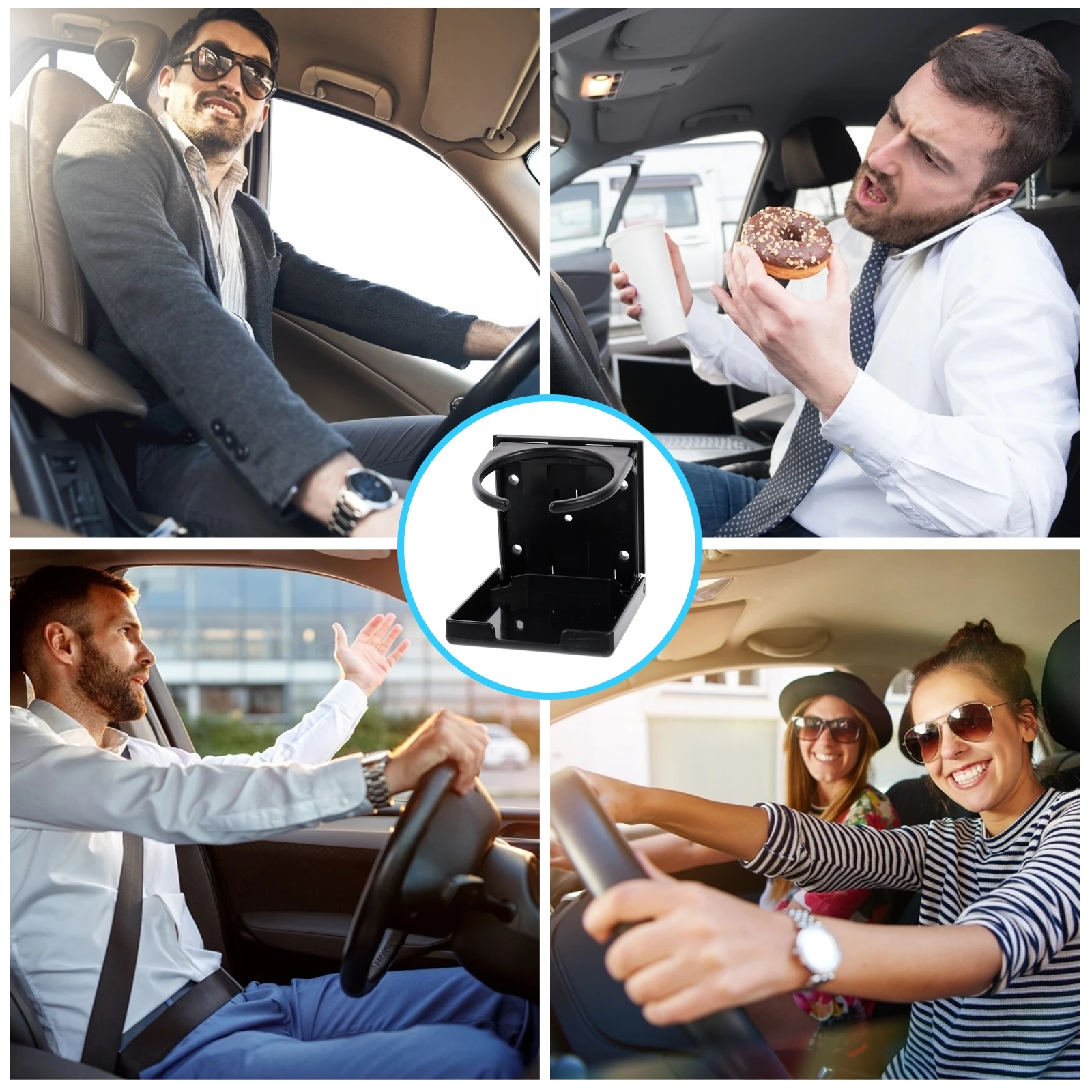 

Foldable Car Cup Holder Black Bracket for Drinks Water Sturdy Bottles Tidy Texture Service Life Car Accessories