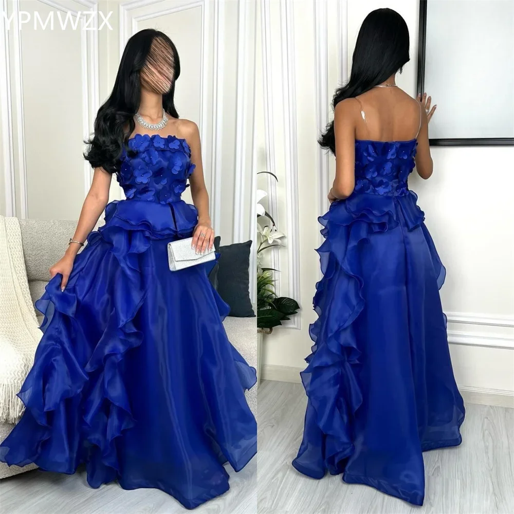 

Customized Evening Dress Party Occasion Formal Women YPMWZX Strapless A-line Floor Length Skirts Layered Draped Applique 3