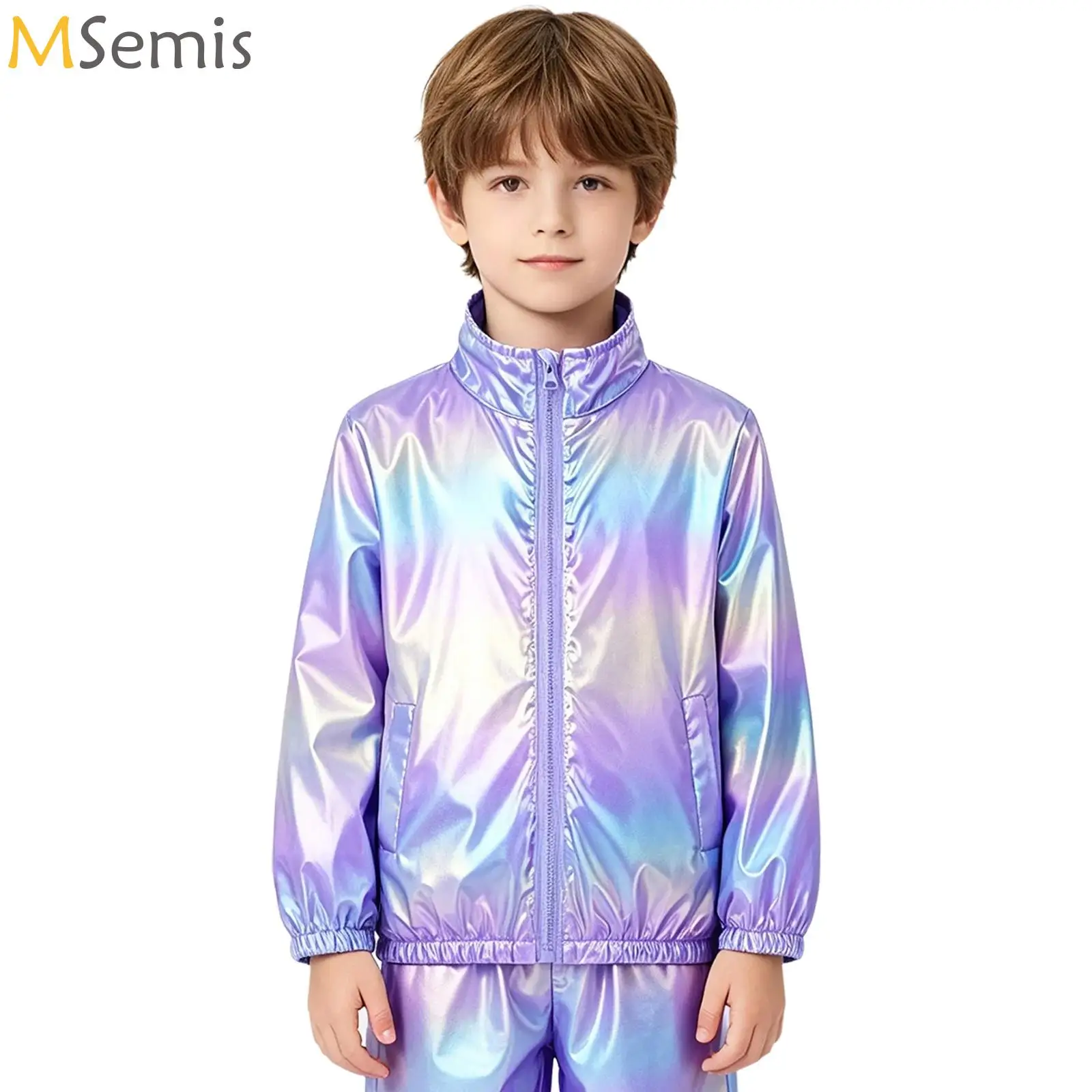 Children Metallic Streetwear Motorcycle Coat Kids Girls Performance Hip-Hop Clothes Jazz Dance Costume Street Clothes Jacket