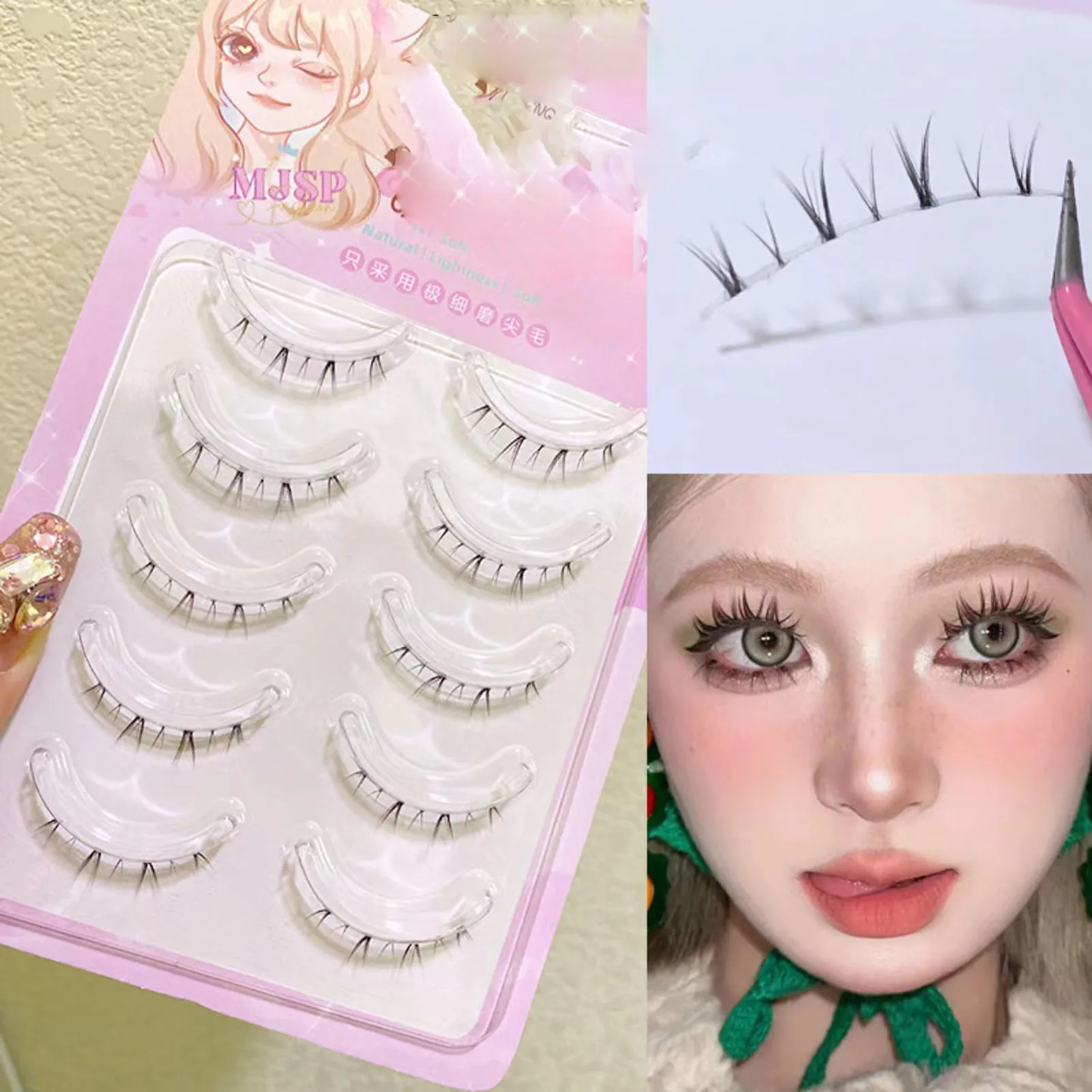 Maga Lashes Cosplay Extensions de cils, Look naturel, Astronomique, Bien couché, Allongeant les contaminants, Py, Voyage, Maquillage des yeux nus, 5 paires