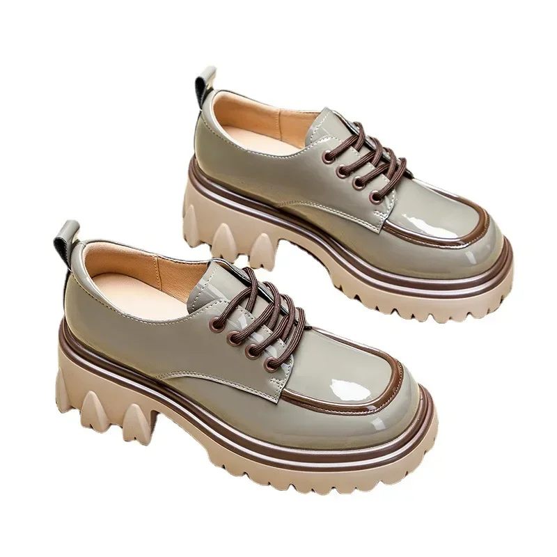 

Autumn Leather Shoes for Women Spring Fashion Heel Thick Sole Height Increasing Shoes Loafers for Women zapatos mujer tacones
