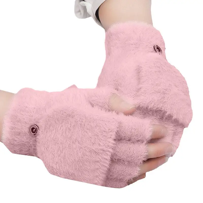 Convertible Gloves Winter Thermal Insulated Lining Winter Gloves Windproof Warm Half Finger Gloves With Cover For Winter Outdoor