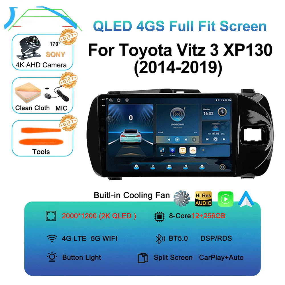 LJZN Android 16 Auto Carplay For Toyota Vitz 3 XP130 2014 - 2019 Car Multimedia Video Player Autoradio GPS Stereo 2Din DVD 5G image 3