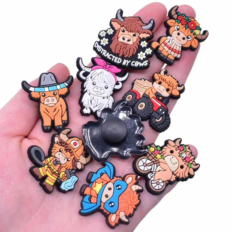 Cute Animal Highland Cattle Series for Cartoon Shoe Charms Accessories Farmer Cow DIY Decoration for Classic Clog Gifts