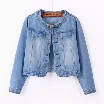 5XL New Quarter sleeved O neck Denim Jacket For women's Summer 2026 New Spring Short Loose Top Paired With Dress Cowboy Outwear 4