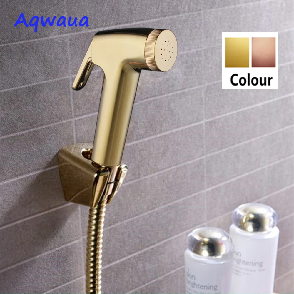 Aqwaua Golden Plated Toilet Bidet Shower Hand Sprayer Head with Shutoff Feature for Bathroom Wholesale Shower Accessories