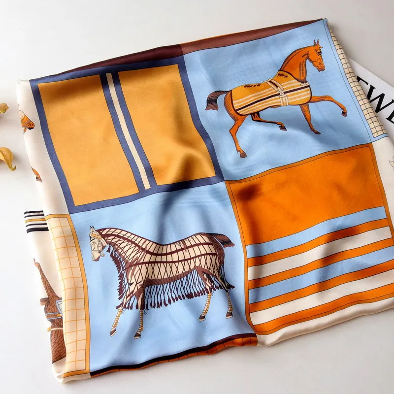 

100% Silk Scarf 110CM Women Square Shawl Hand Rolled Edges Scarves Female Foulard Femme Head Clothing Accessories