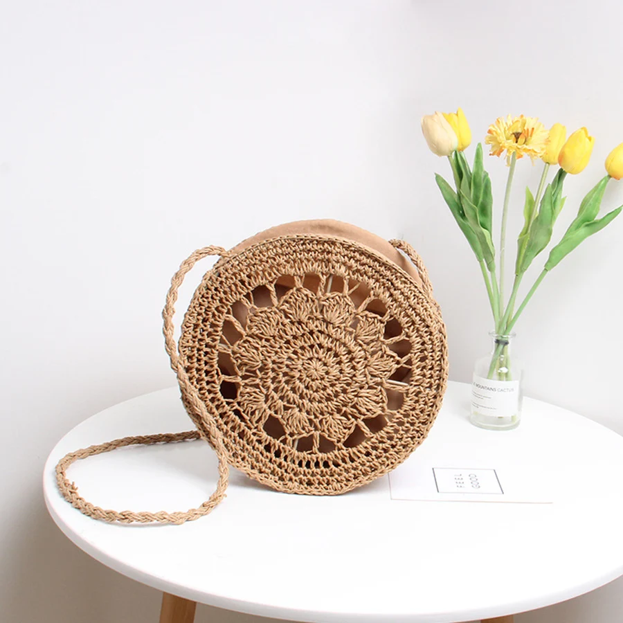 

Summer Beach Hollow Out Shoulder Bags Casual Straw Woven Crossbody Small Round Bag Purse Messenger Handbags bolsa feminina