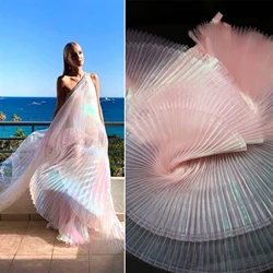 Colorful organ fold reflective laser perspective creative fold wedding dress modeling stage background decorative clothing fabri