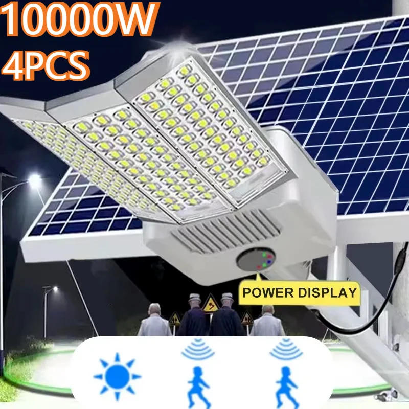 4PCS 10000W Solar Light With 45000mah Batty Solar Street Light With Motion Sensor Garden Wall Lamp Parking Solar Flood Light