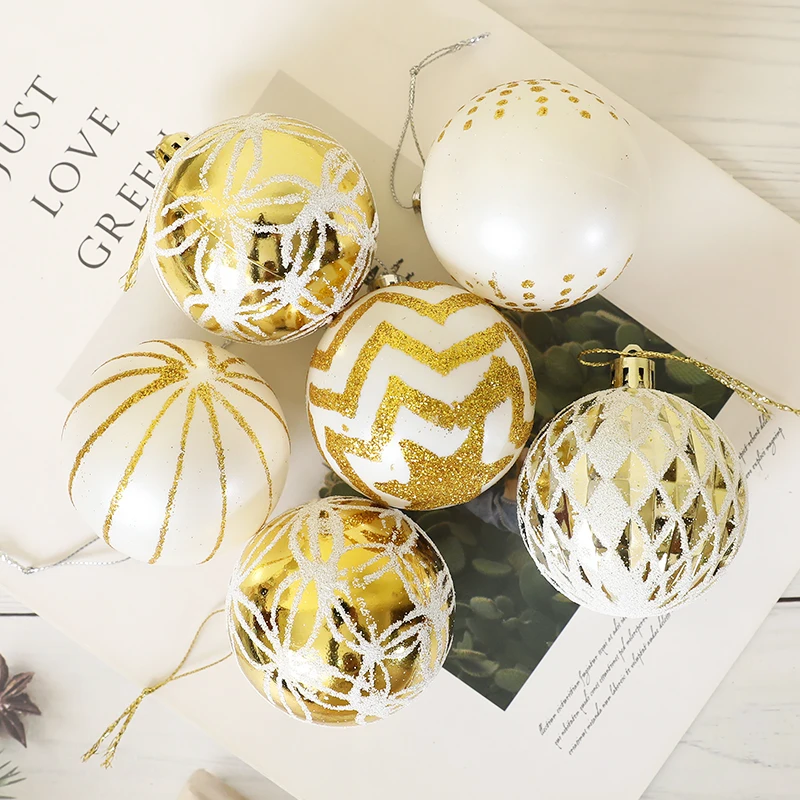 

30PCS Gold&White Painted Shatterproof Christmas Balls Festive Wedding Hanging Ornament 2024 Christmas Trees Home Decoration Prop