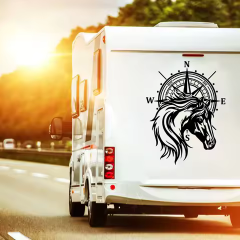 Horse Compass Car Sticker Decal 4x4 Offroad Windshield Hood Camper Rv Caravan Truck Auto Vehicle Vinyl Decor