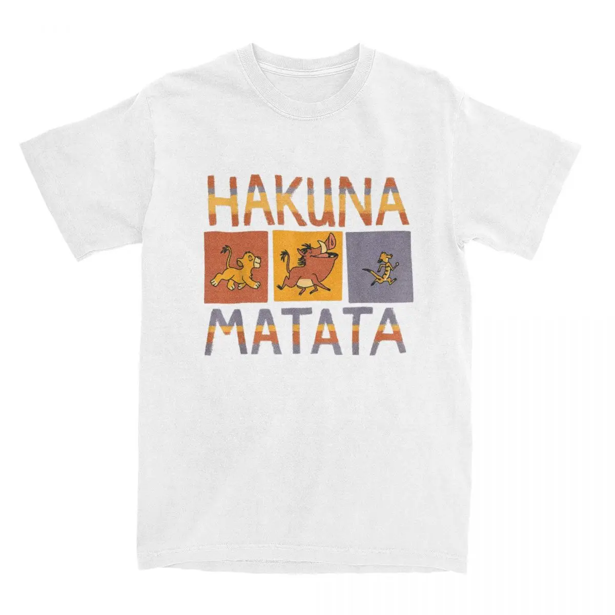 The Lion King Men Women's T Shirt Hakuna Matata Solid Blocks Vintage Tees Short Sleeve T-Shirt Pure Cotton Amusing Harajuku Tops