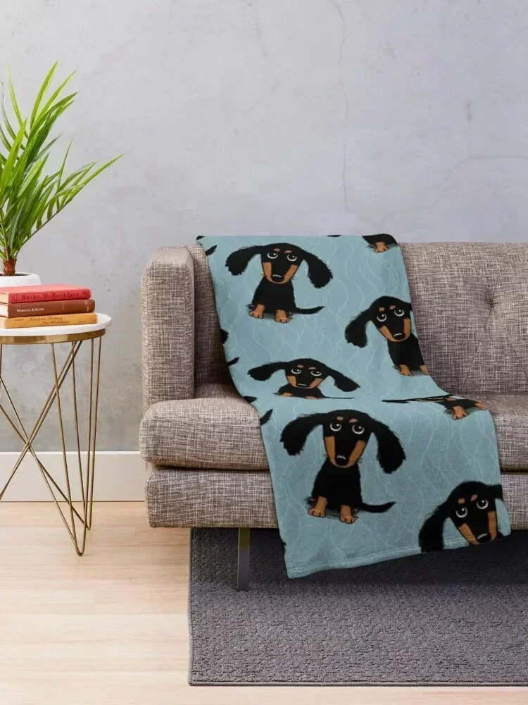 Longhaired Dachshund Black and Tan Puppy Dog Throw Blanket Decoratives Luxury Travel Blankets