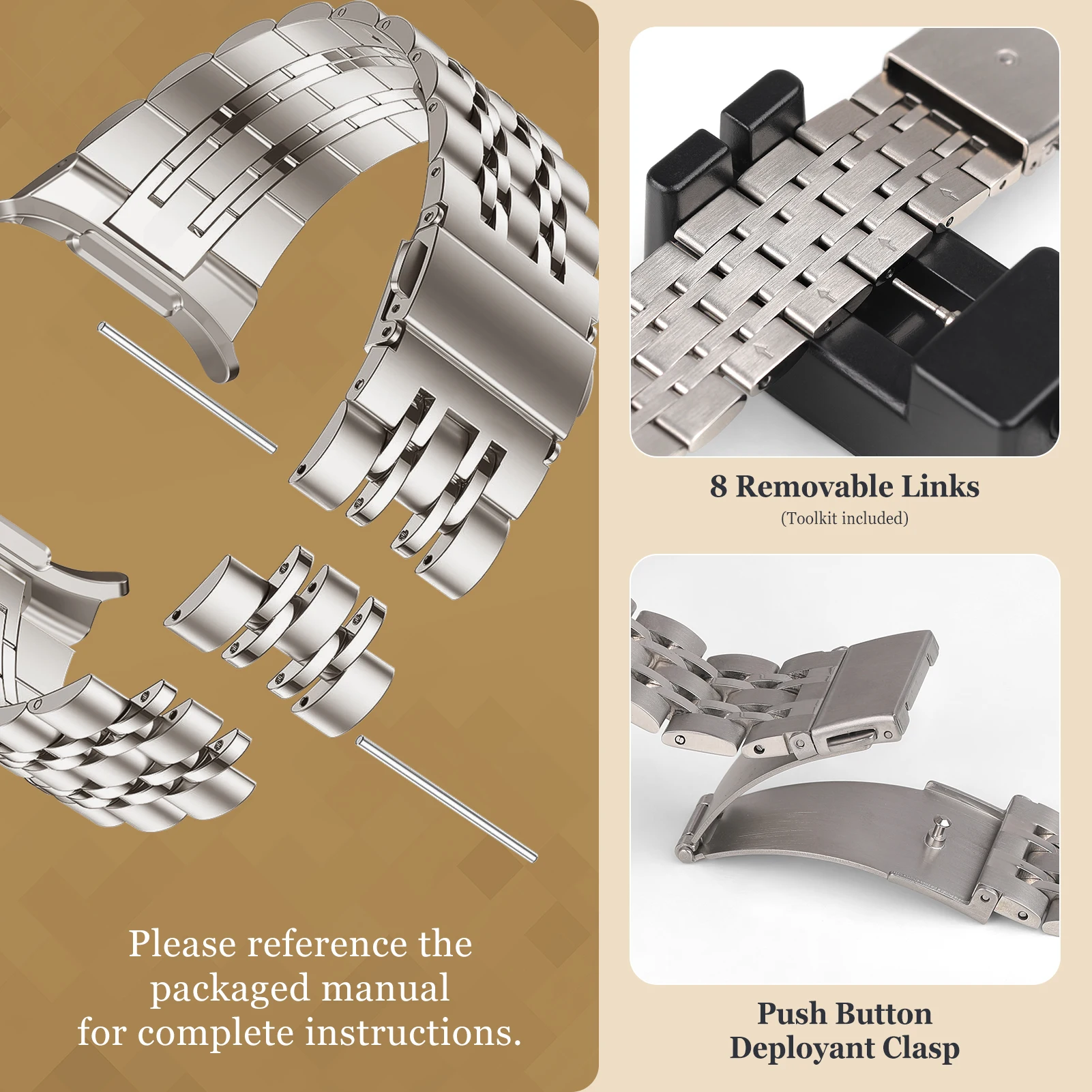 Металлические ремешки для Samsung Galaxy watch 8/8 classic 40 мм 44 мм 46 мм Браслет из нержавеющей стали Correa Galaxy watch 8 Bands