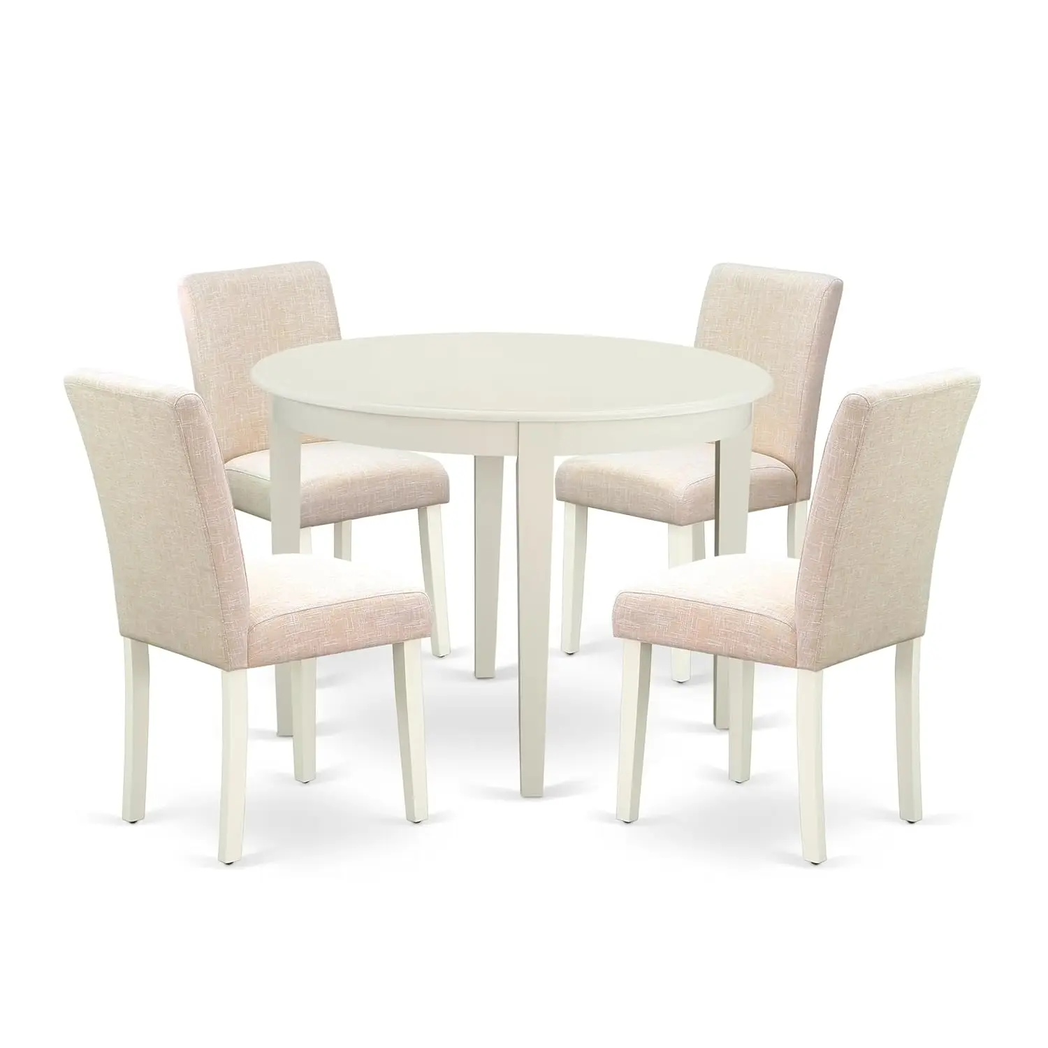 Round Kitchen Table & 4 Parsons Dining Chairs Set, Light Beige Fabric Upholstered, 42x42 Inch, 5 Piece, Customized