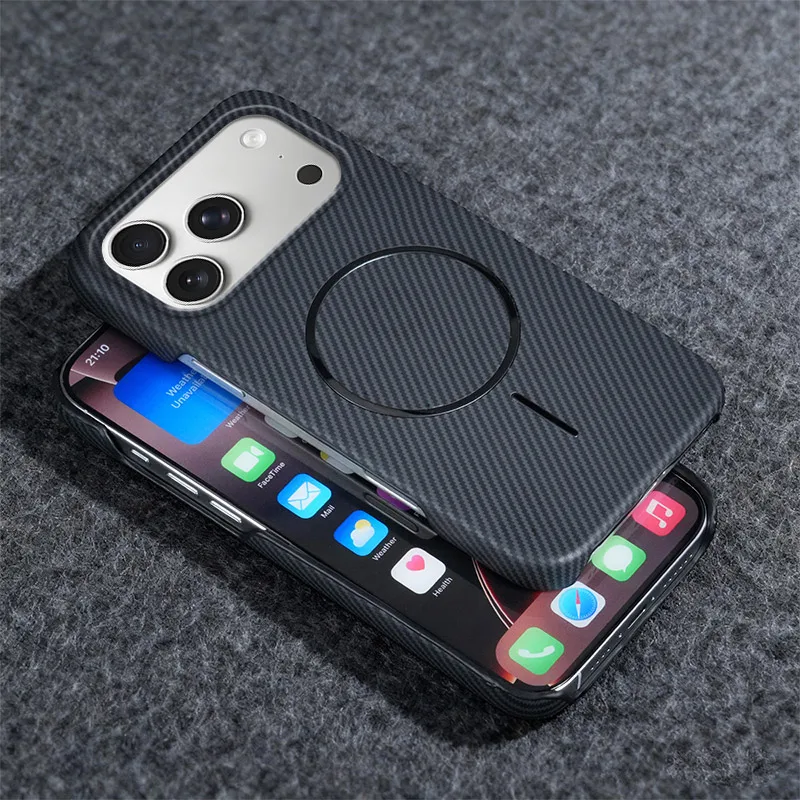 

Роскошный чехол для телефона с текстурой углеродного волокна для Magsafe iPhone 17, 16, 15, 14, 13, Pro Max, защитный чехол с магнитной беспроводной зарядкой