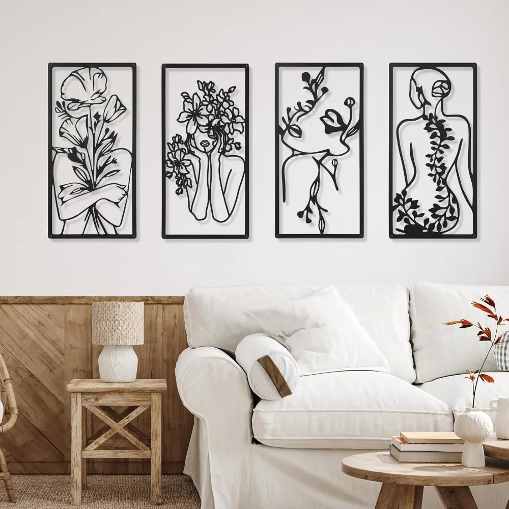 CIFBUY Metal Wall Art Abstract Woman Line Art Minimalist Home Decor For Bedroom Living Room Kitchen Bathroom Fresh Black