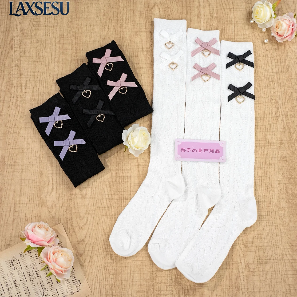 Japanese Mass-produced Jk Girl Socks Sweet and Cute Bow Love Pendant Thin Beautiful Medium Tube Socks for Women Autumn