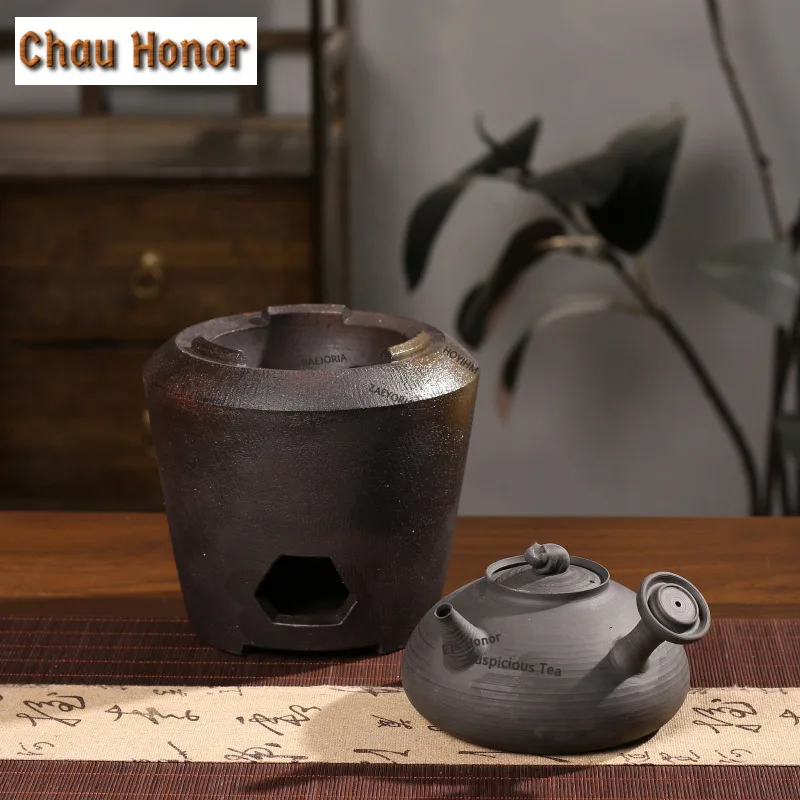 ZAEYORIA 500ml Chaozhou Gongfu Tea POT Panda Black Pottery Side-handle Sand Kettle Vintage Household Boil Water Side Handle Pot