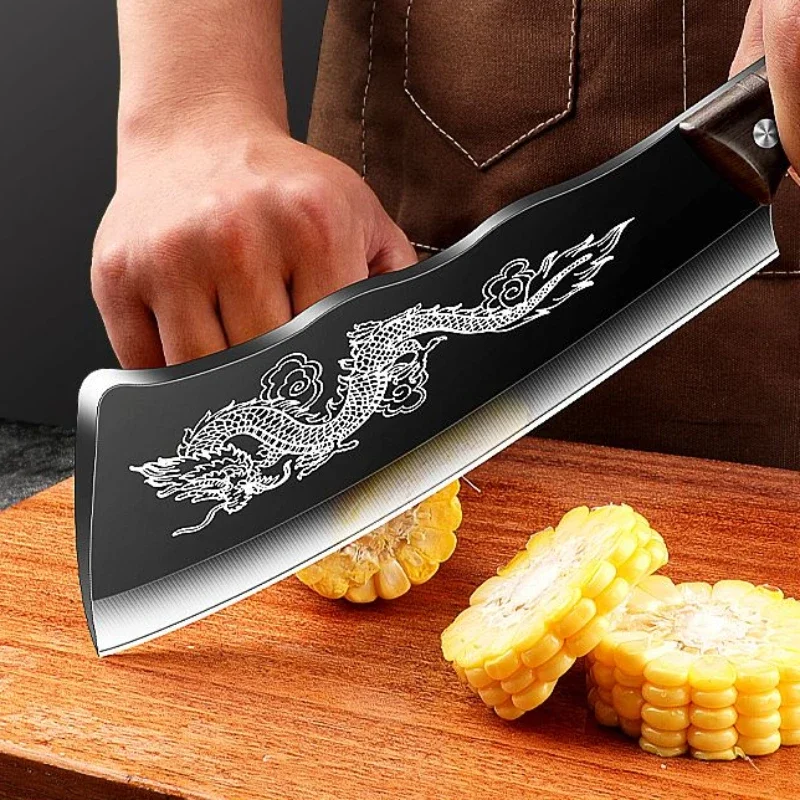 2024New kitchen knife with knife sleeve - imitation wood handle stainless steel dragon knife - Sharp chopped vegetables and meat