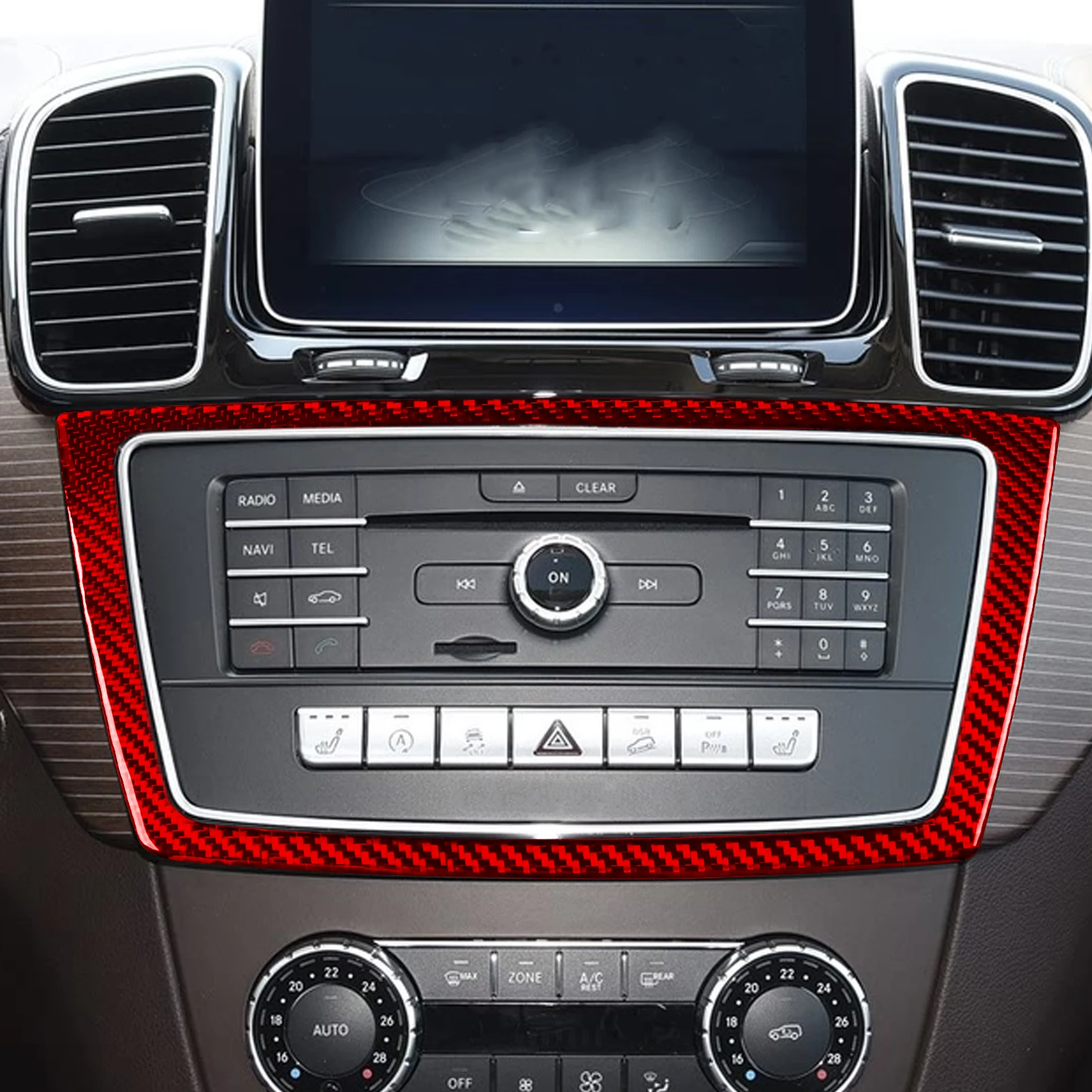 For Mercedes-Benz GLE GLS W166 2016-2019 Carbon Fiber Central Console Radio CD Control Frame Panel Cover Car Accessories Sticker view 2