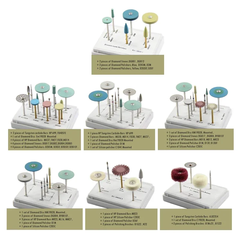 

1set Dental Burs Grinding Polishing Kit for Zirconia Lithium Disilcate Diamond Polishers Dental Supplies