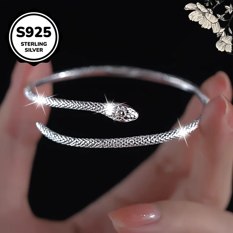 

925Silver Fashion Open Bracelet，Women's Fashion Snake Bracelet Hip-Hop High-End Texture Bracelet