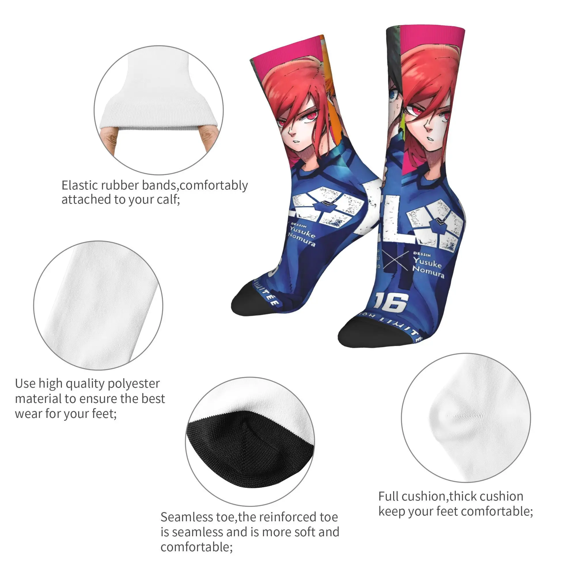 Blue Lock Anime Socks Winter  Stockings Novelty Adults Men Warm Soft Socks Pattern Outdoor Sports Anti Sweat Socks