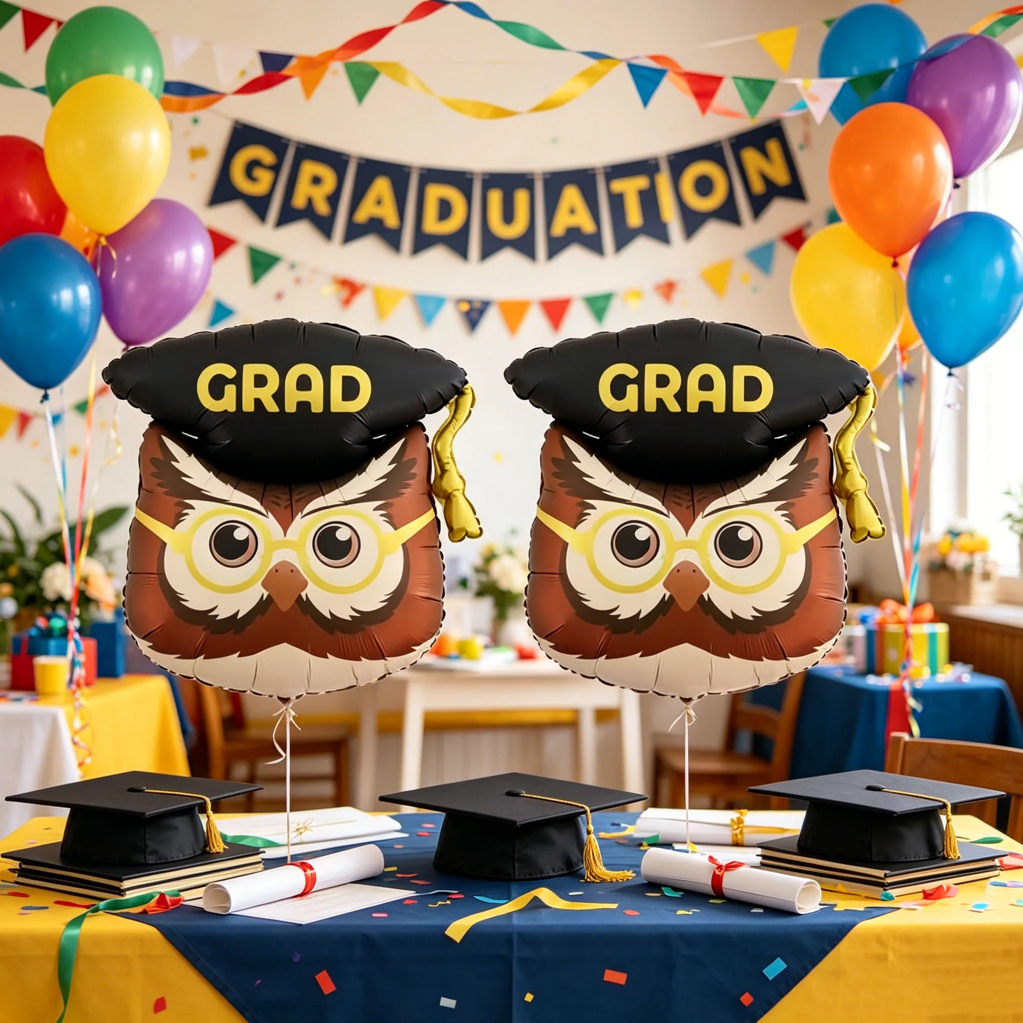 Two sets of the latest graduation owl shaped aluminum film balloons are suitable for decorating graduation season parties