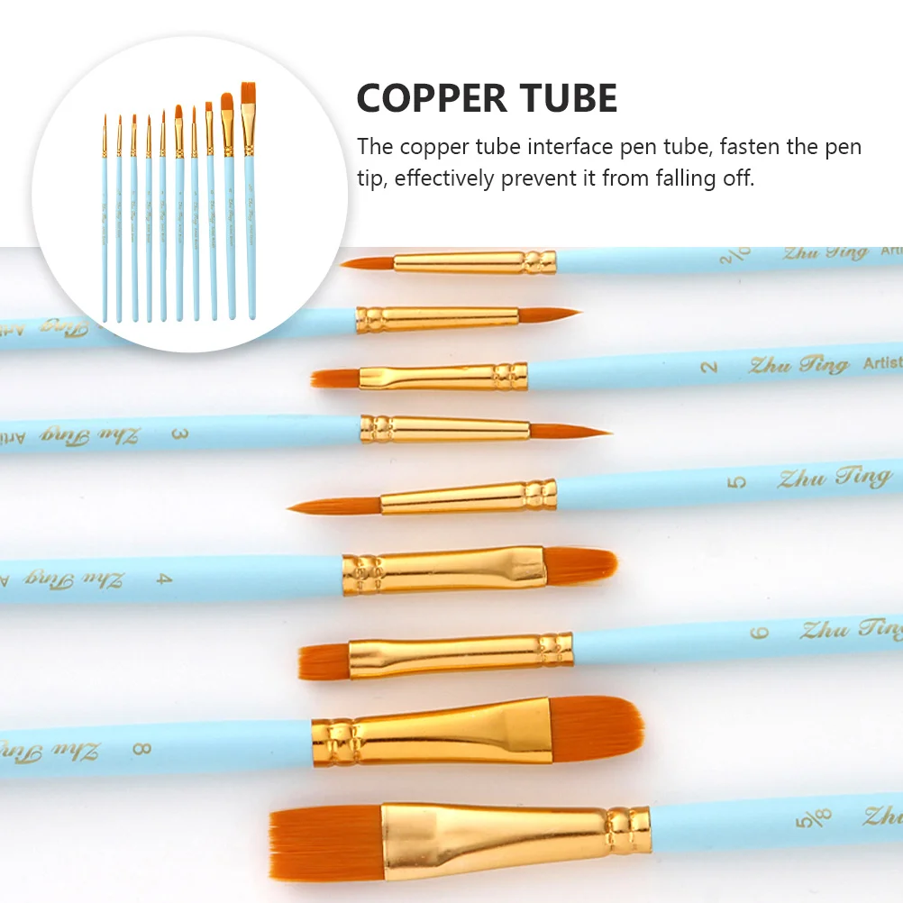 

10pcs Professional Artist Watercolor Paint Brush Set Premium Nylon Hair Wood Handle Durable Copper Tube Easy Clean For Oil
