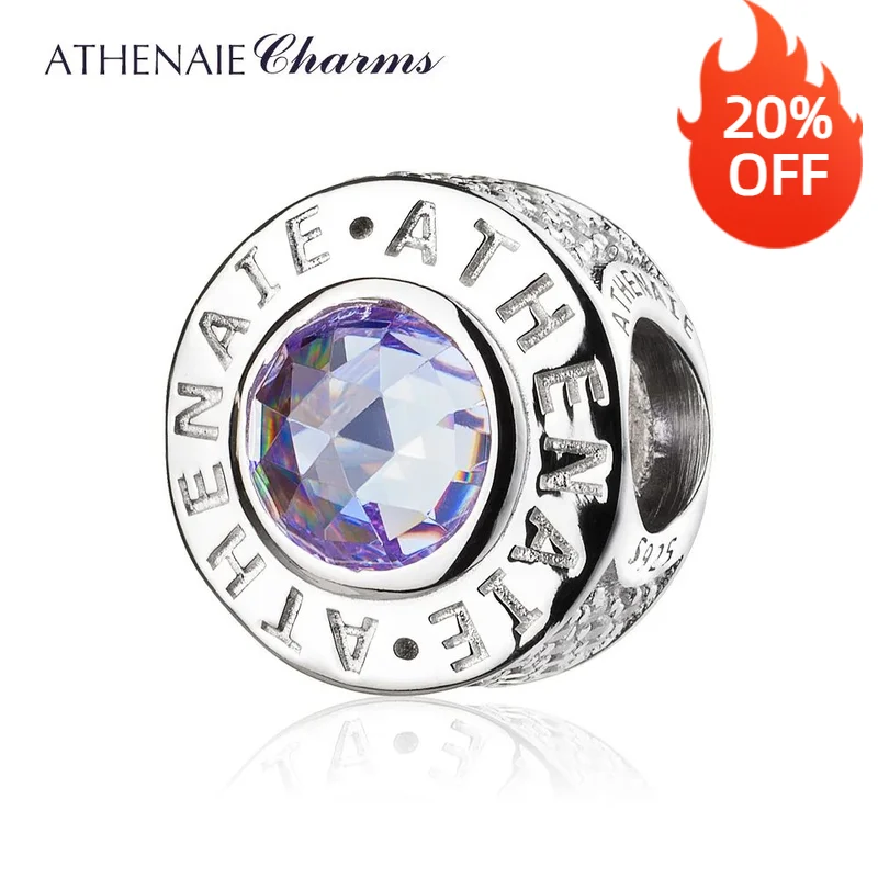ATHENAIE 925 Sterling Silver 4 Colors Crystal Radiant Pave Purple CZ Bead Fit All European Charm Bracelet Authentic Jewelry Gift