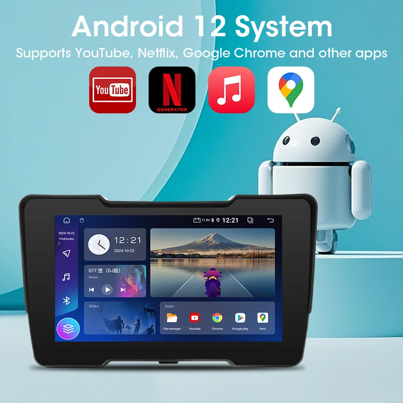 نظام تحديد المواقع المحمول 7 بوصة للدراجات النارية DVR Carplay يدعم Youtube Netflix Tiktok GooglePlay اللاسلكي Android Auto BT GPS Navigation