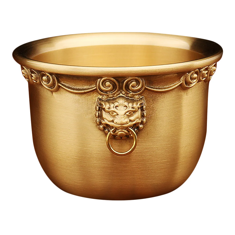 

Brass Lion Head Treasure Basin Pure Copper Feng Shui Decor Living Room Office Small Decorative Bowl Meditation Altar Offering