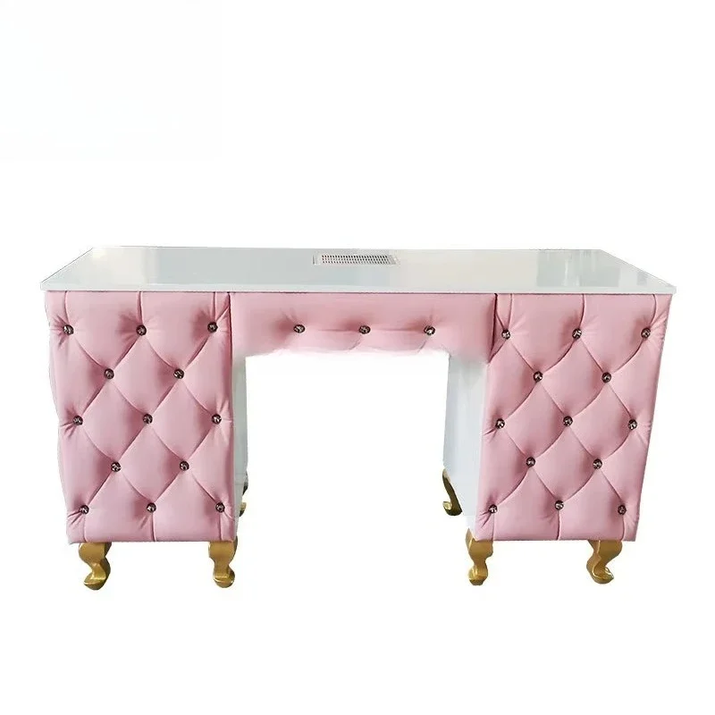 

Beauty Salon Modern 1 Set Marble Top Luxury Diamond Pink Gold Salon Furniture Salon Nail Art Nail Table with Dust Collector