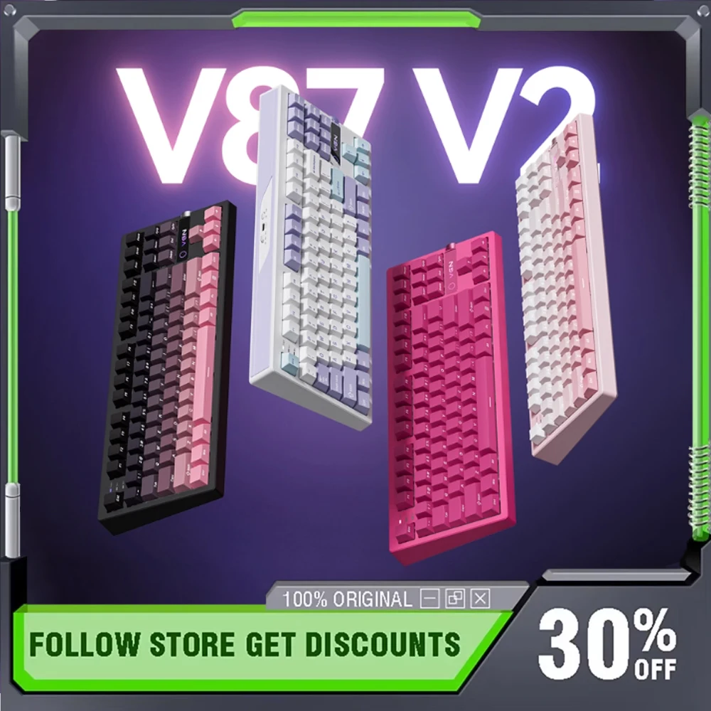 

VGN V87 V2 Беспроводная механическая клавиатура с тремя режимами прокладки RGB для киберспорта, игры по индивидуальному заказу, аксессуары для ноутбуков, подарки