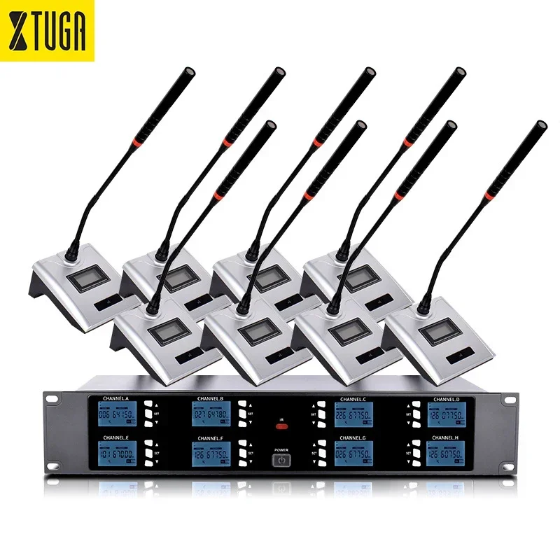 XTUGA A800 High Sensitive Table Base Microfone 8 Channel UHF Professional Gooseneck Conference Microphone For Meeting Room