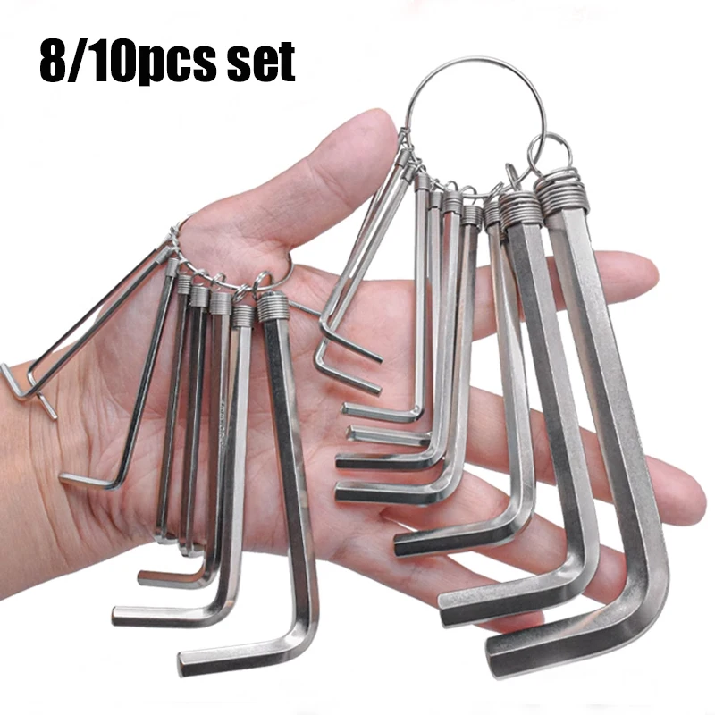 

8/10pcs Steel Allen Metric Hexagon Wrench Portable Allen Key L Wrench Set with Key Ring 1.5mm-10mm Hex Spanner Hand Tools Kit