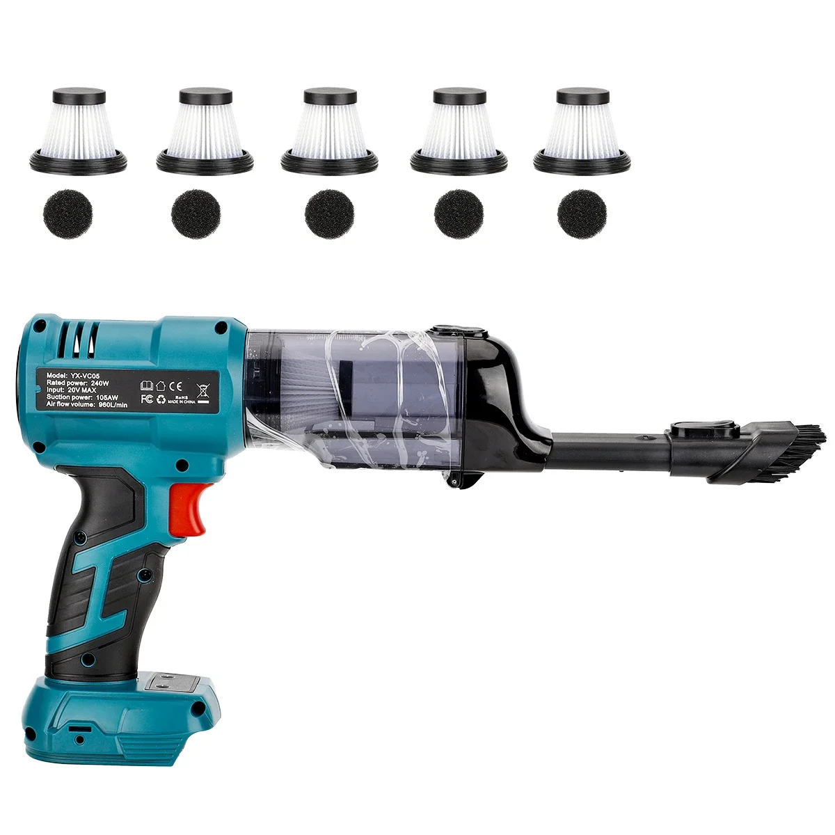 For Makita/DeWalt/Milwaukee/Bosch/Ryobi 18/20V Batteries Portable Brushless Cordless Vacuum Cleaner with Variable Speed Function