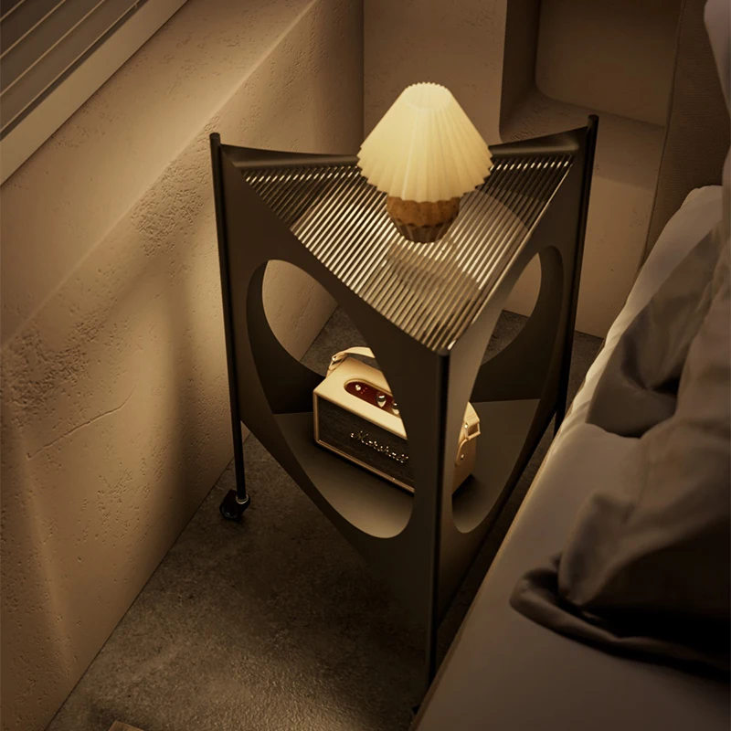 Boutique-Style Mobile Bedside Cabinet Mini Cart Night Light Sofa Side Table Creative Bedroom Storage