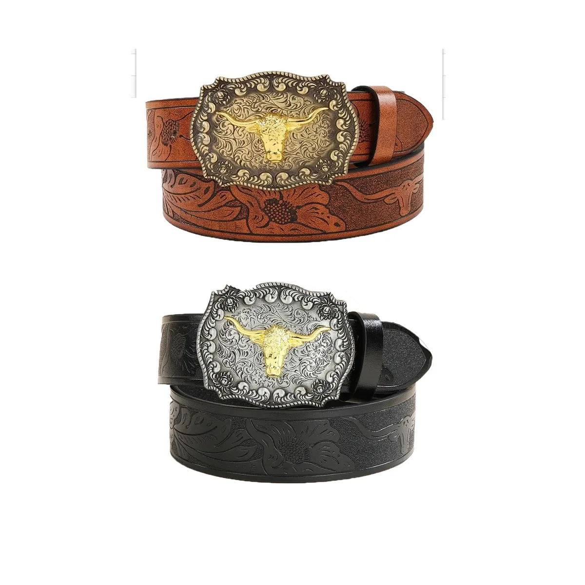 Belt men's and women's new social western denim buckle durable fried street american high-end outer pants belt