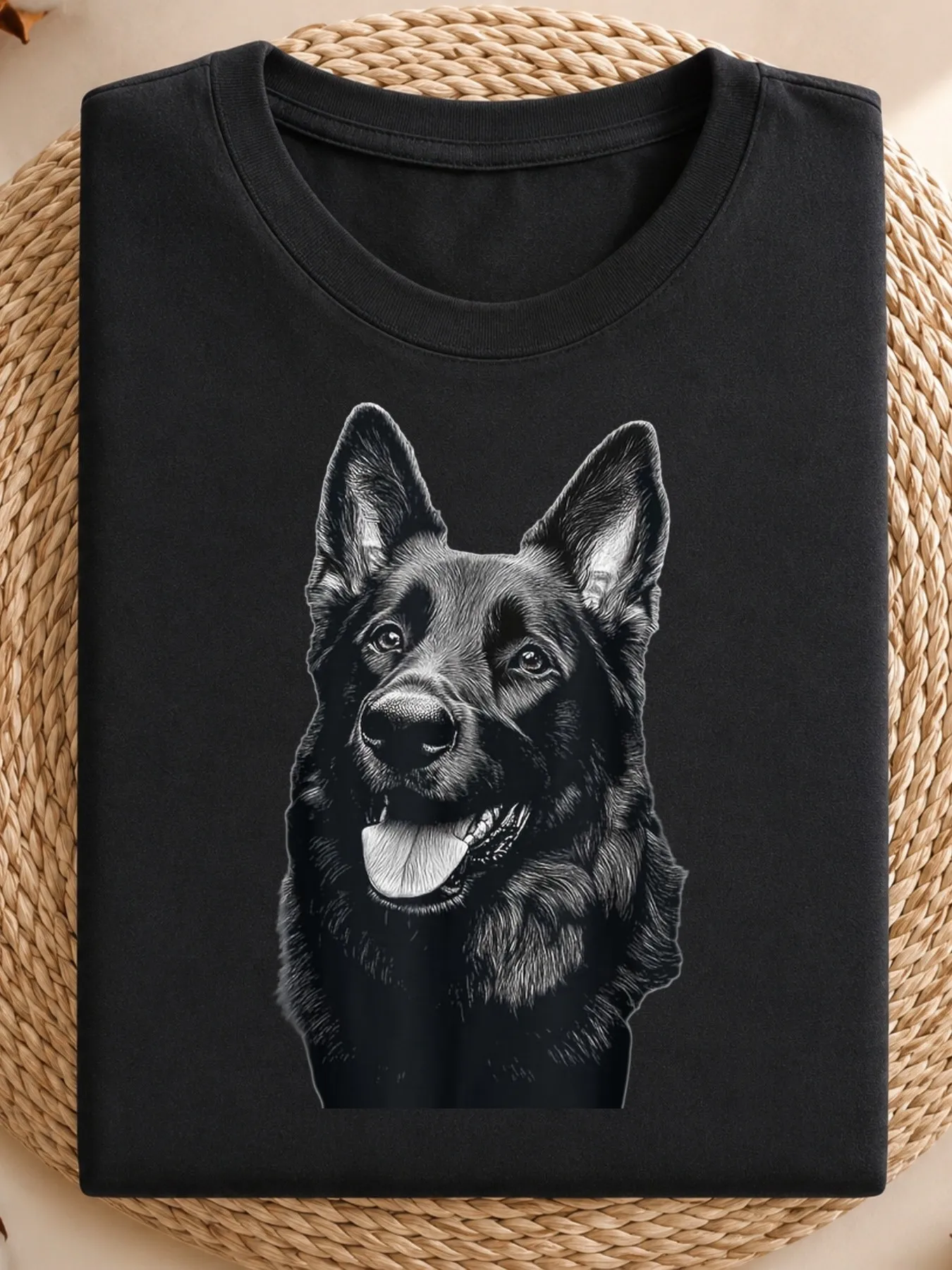 Men'S Retro Graphic Tee Summer Casual Loose Fit Fashion Shirt Printed With A Vivid Detailed Black German Shepherd Portrait Desig