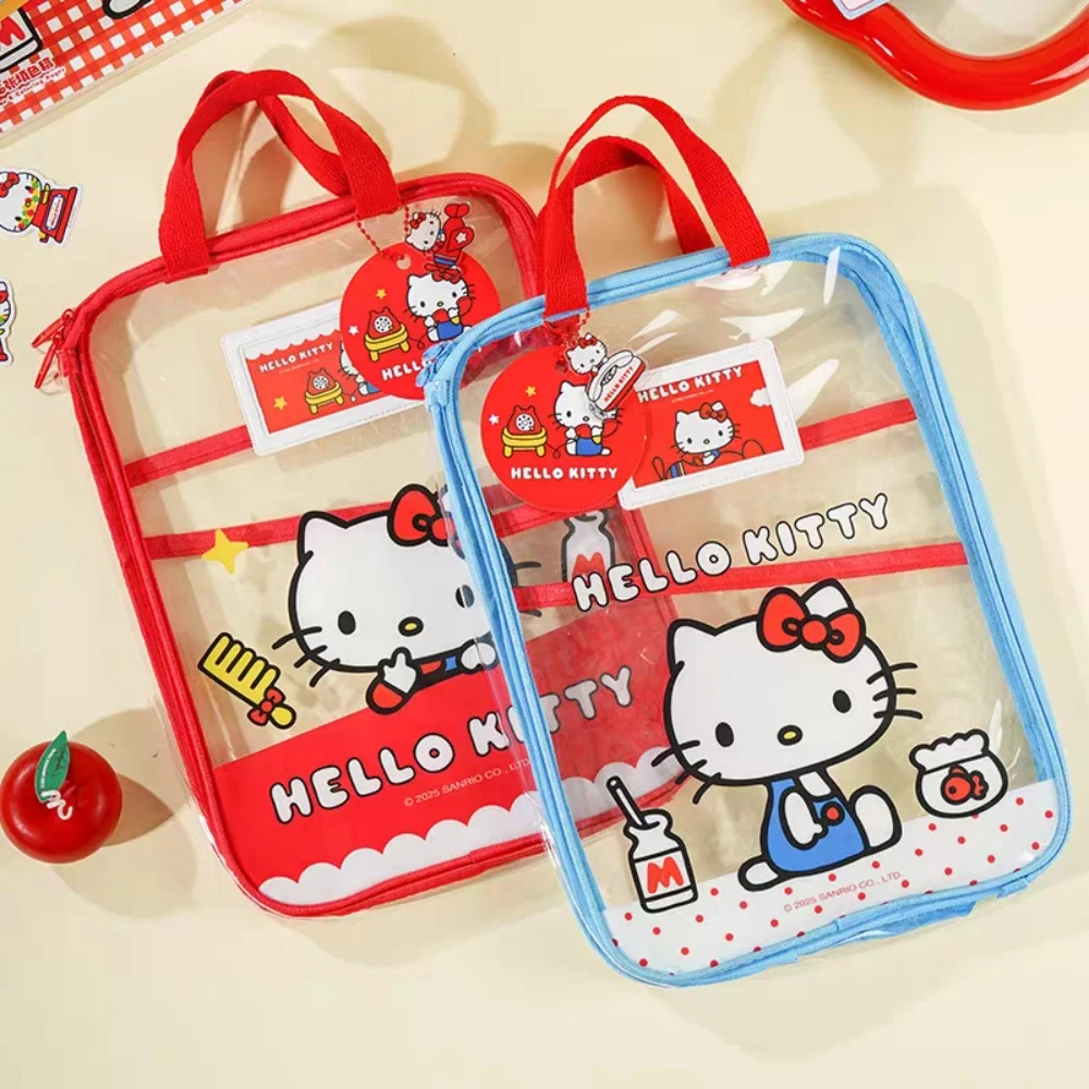 Genuine Sanrio Hello Kitty A4 Clear Files Pouch Cartoon Kt Cat Three-Tier Handheld Zipper Bag Student Study Material Sorting Bag view 2